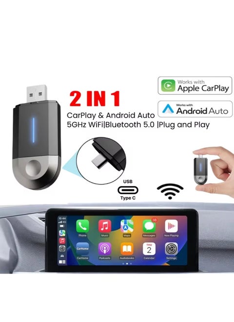 2 In 1 Mini Carplay Wireless Adapter Seamless Integration Android Auto For Apple USB Type-C Dongle In Universal Car