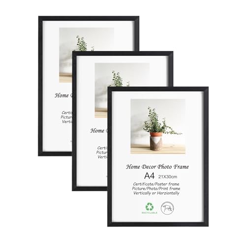 LYYYXGYP A4 Picture Frame Set of 3 Black Solid Wood Poster Painting A4 Paper 83x117 Diploma Certificate Frames with Plexiglass for Wall Hanging and Tabletop Display - Image 1