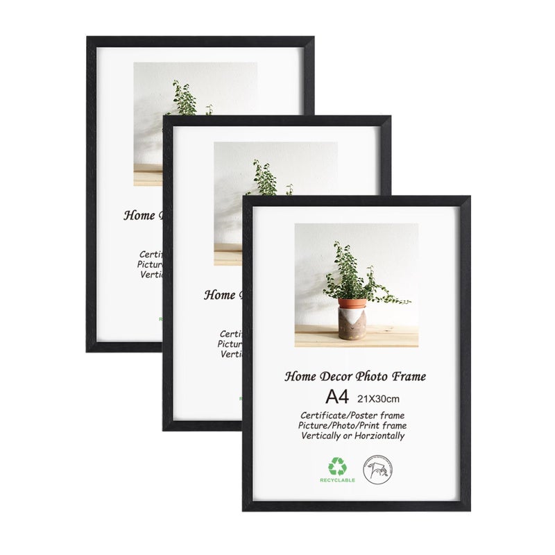 LYYYXGYP A4 Picture Frame Set of 3 Black Solid Wood Poster Painting A4 Paper 83x117 Diploma Certificate Frames with Plexiglass for Wall Hanging and Tabletop Display - Image 2