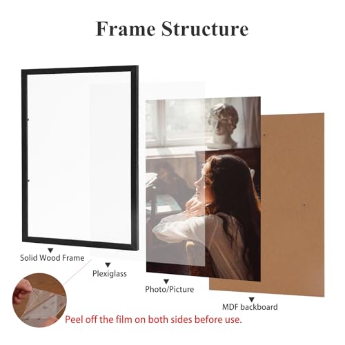 LYYYXGYP A4 Picture Frame Set of 3 Black Solid Wood Poster Painting A4 Paper 83x117 Diploma Certificate Frames with Plexiglass for Wall Hanging and Tabletop Display - Image 3