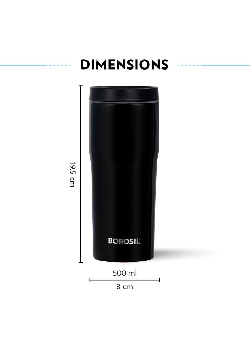 BOROSIL Borosil Hydra Hike 500ml Stainless Steel Flask Tumbler | Double Wall Vacuum Insulated | 9 Hrs Hot & 13 Hrs Cold | Leakproof & Wide Mouth | Fits in Car Holders, for Home, Office, Sports, Black  - Image 3