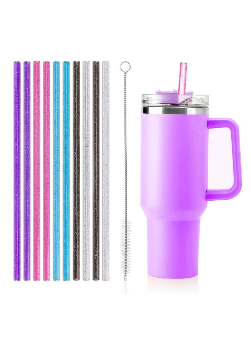 Oasisgalore 10 Pack Replacement Straws, 12" Glitter Plastic Straws with Cleaning Brush  - Image 1