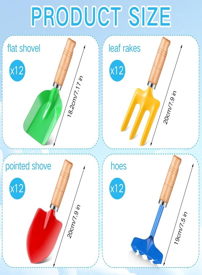 Motionchic 8" Kids Gardening Tools, Metal Beach Sandbox Digging Toys with Wooden Handle, Including Shovel, Rake, Fork and Trowel, Garden Sand Snow Tools for Children Gift Outdoor Gardening(48 Pcs) - Image 2