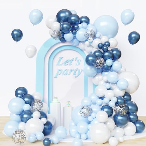 YMSZ Blue and White Balloons, Blue White Balloon Garland Arch Kit, 102 pcs Pastel Blue White Balloons for Baby Shower Birthday Wedding Party Decorations - Image 5