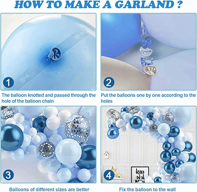 YMSZ Blue and White Balloons, Blue White Balloon Garland Arch Kit, 102 pcs Pastel Blue White Balloons for Baby Shower Birthday Wedding Party Decorations - Image 4