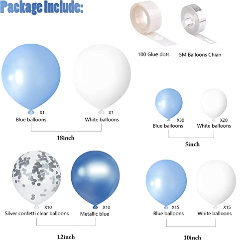 YMSZ Blue and White Balloons, Blue White Balloon Garland Arch Kit, 102 pcs Pastel Blue White Balloons for Baby Shower Birthday Wedding Party Decorations - Image 2