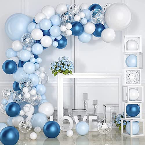 YMSZ Blue and White Balloons, Blue White Balloon Garland Arch Kit, 102 pcs Pastel Blue White Balloons for Baby Shower Birthday Wedding Party Decorations - Image 1