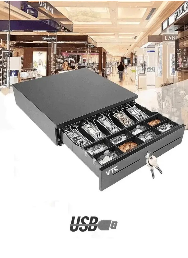 VTC - Lightweight cash drawer with 8 slots for coins 5 for banknotes (adjustable) USB - Image 1