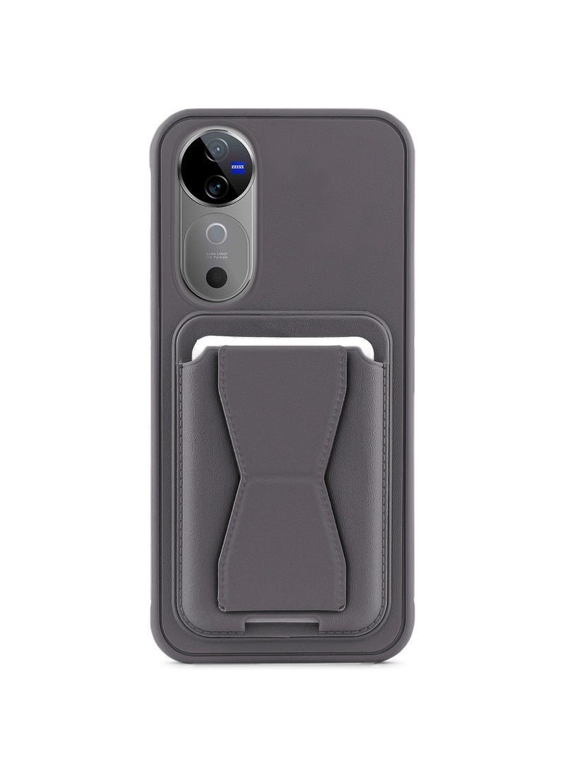 Leather back cover with card wallet Foldable Shockpoof Case compatible with Vivo V40 5G/Vivo V40 Pro 5G (Dark Grey) 