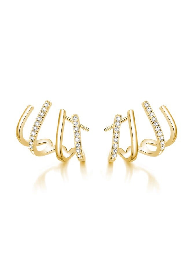 Reffeer Sterling Silver Half Hoop Earrings Wrap for Women Girls Cuff Earrings Piercings Studs (Yellow), Sterling Silver, Cubic Zirconia - Image 1