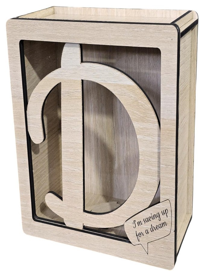 LACUM® Letter Piggy Bank - Custom Wooden Money Bank for Kids & Adults - Sunmica Coated Engineering Wood with Transparent Acrylic Front - Unique Gifts (Letter D) - Image 1