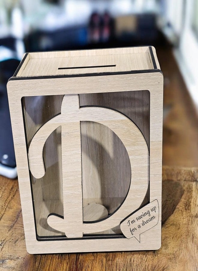 LACUM® Letter Piggy Bank - Custom Wooden Money Bank for Kids & Adults - Sunmica Coated Engineering Wood with Transparent Acrylic Front - Unique Gifts (Letter D) - Image 3