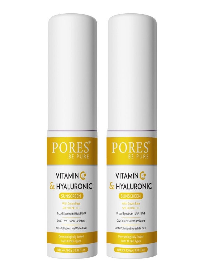 PORES Be Pure Vitamin C & Hyaluronic Sunscreen SPF 50, PA++++, Lightweight, No white-cast | Broad Spectrum & Blue Light Protection For Even Toned & Glowing Skin | All Skin Type Sunscreen (100 ML (Pack of 2)) - Image 1