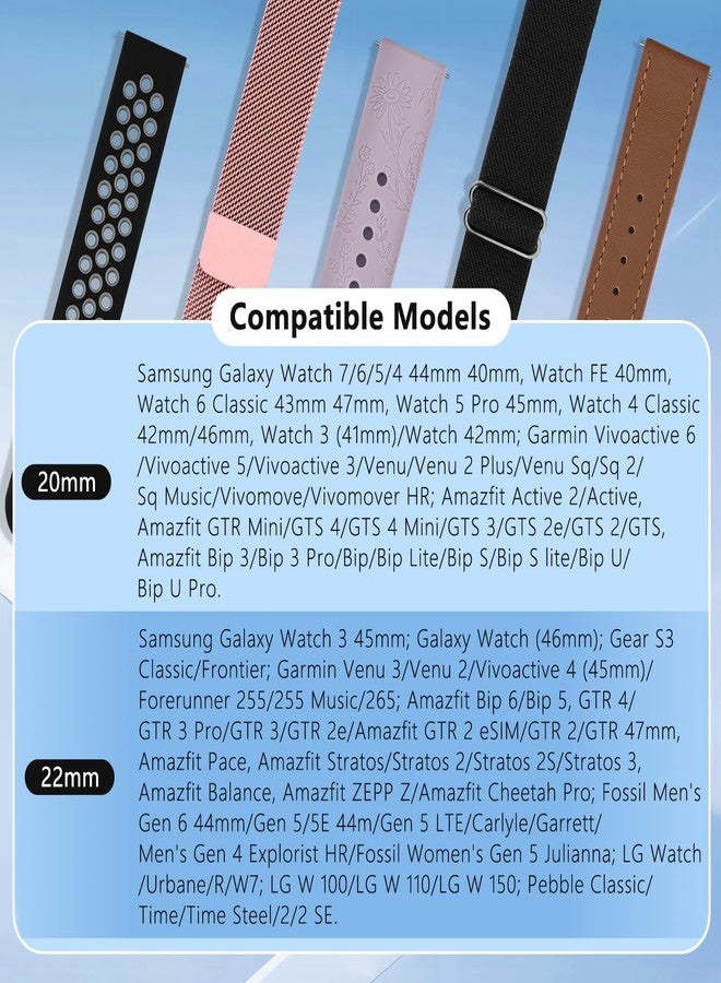 Meliya Compatible with 20mm 22mm Watch Bands Quick Release Replacement Wristband, Adjustable Stretchy Braided Bands Replacement Straps for Women Men (Mauve/Pink Sand/Starlight, 22mm) - Image 5