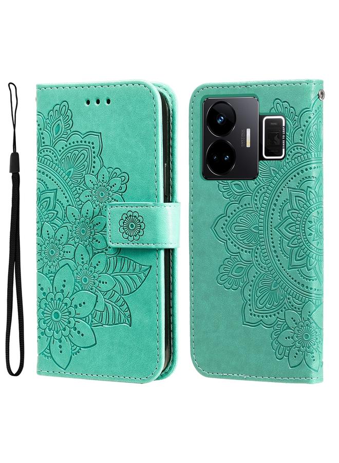 The Bros حافظة لهاتف Realme GT Neo 5 5G / GT3 بتصميم زهور سبع بتلات من الجلد المطبوع