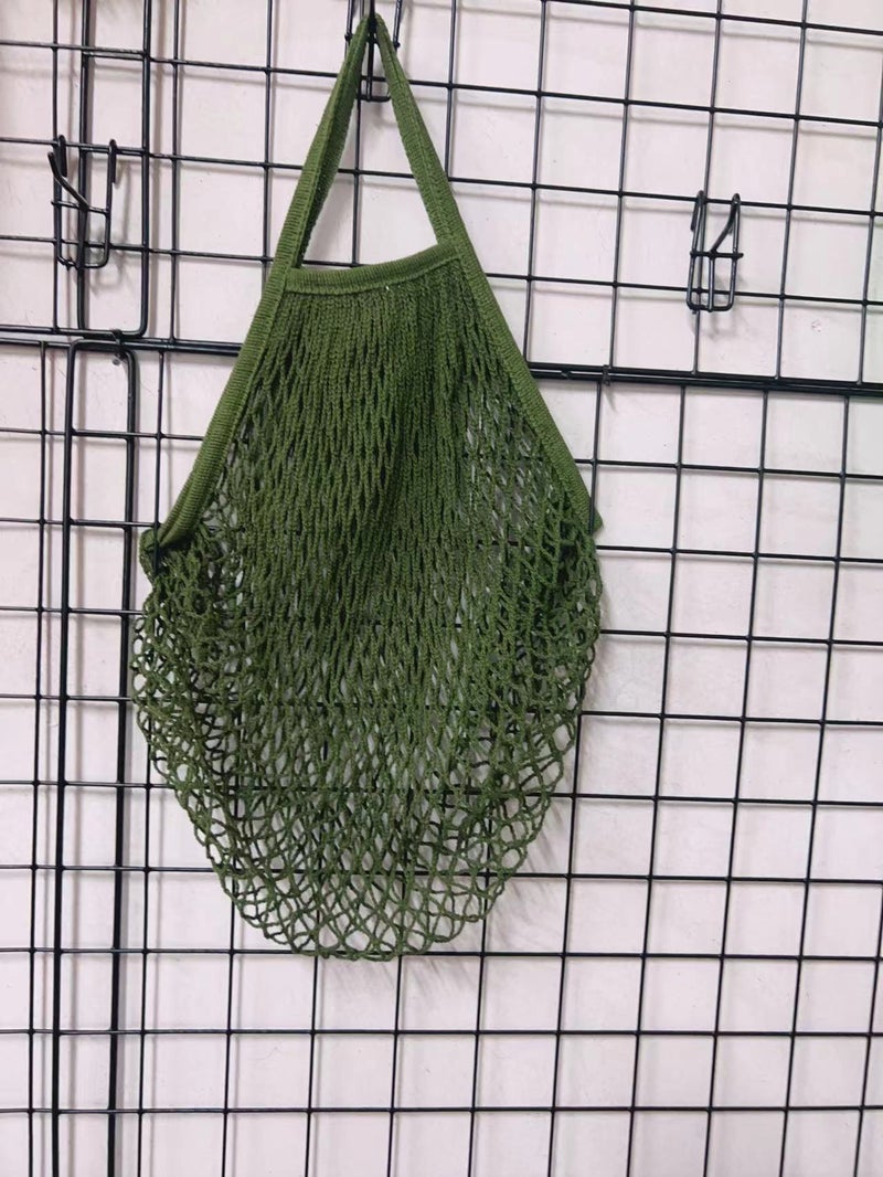 Cotton Mesh Bag for Grocery Beach Toys Army Green 