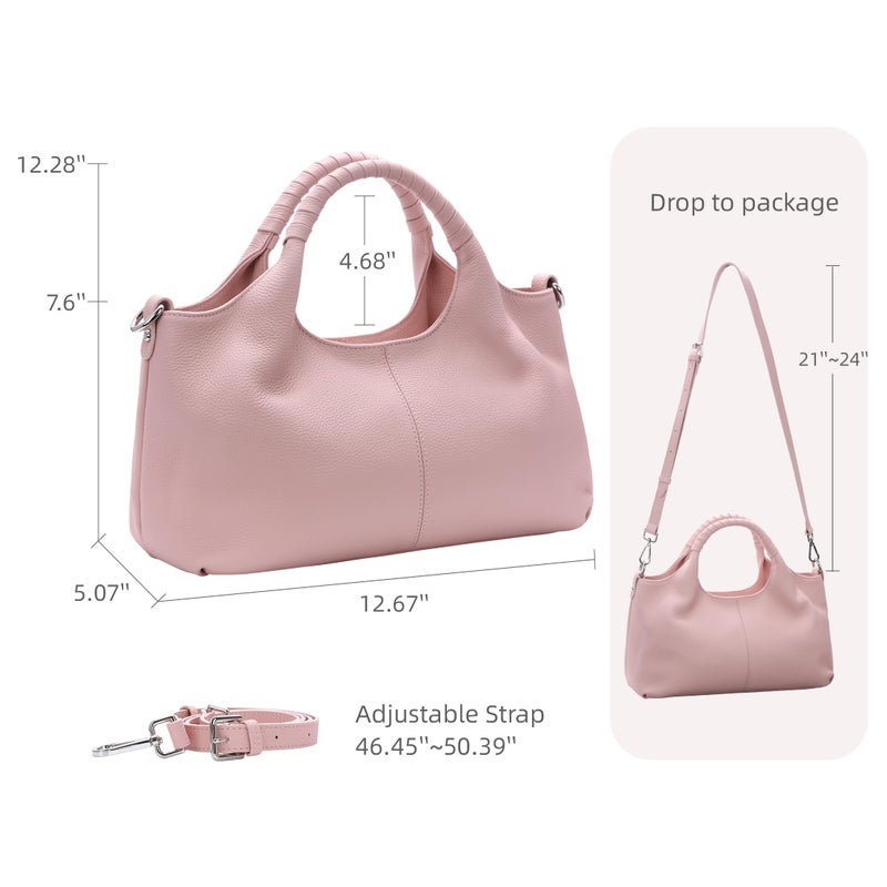 Iswee Genuine Leather Shoulder Bags Pink Purses and Handbags for Women Satchel Designer Cross Body Hobo Medium Size Tote (Pink) - Image 5