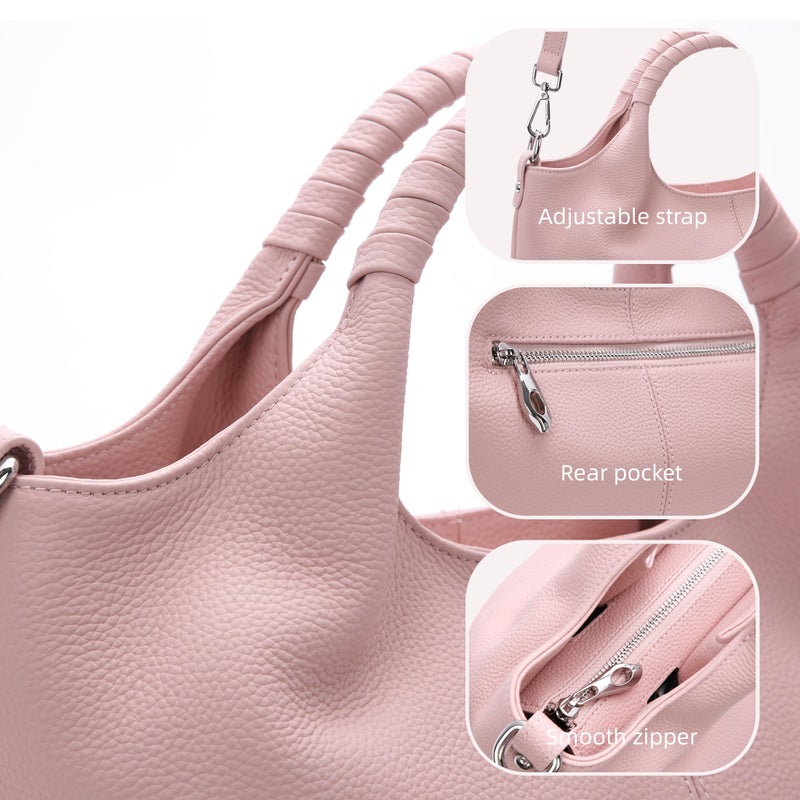 Iswee Genuine Leather Shoulder Bags Pink Purses and Handbags for Women Satchel Designer Cross Body Hobo Medium Size Tote (Pink) - Image 4