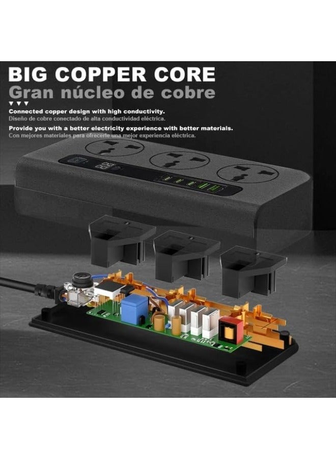 JAJEEK Universal Power Strip with Surge Protector, 6 Outlets, 3 USB Ports, 1 Type-C Port - Home, Office, Kitchen Extension Cord - Image 3