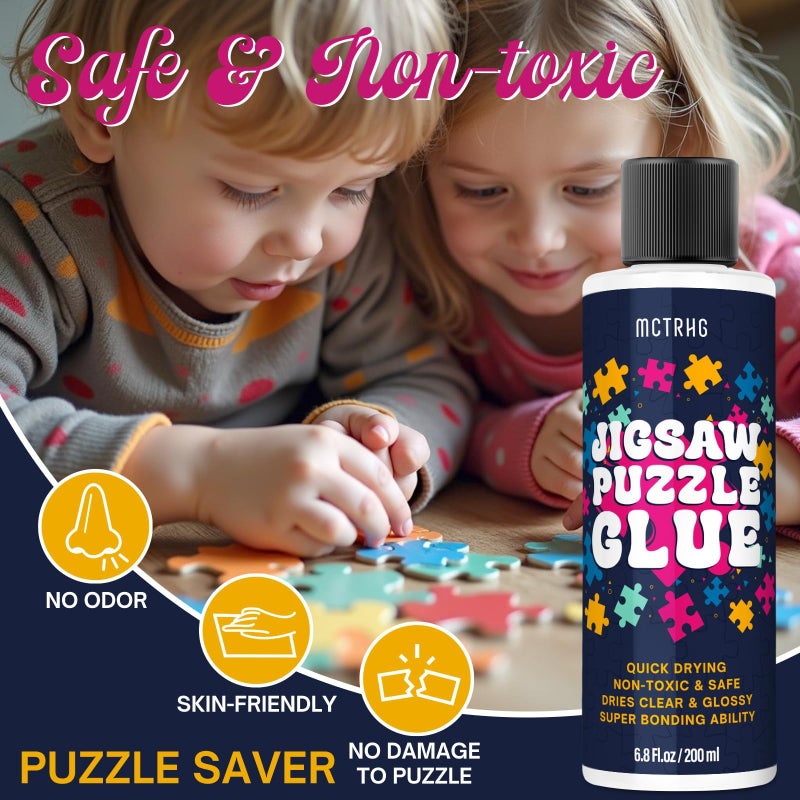 MCTRHG Jigsaw Puzzle Glue Clear with Applicators, Non-Toxic, Quick Dry & Water-Soluble for Adults, Puzzle Frame Kit, 200ML Anime Puzzle Saver, Easily Preserves Finished Puzzles for 3000/4500/5000 Pieces - Image 5