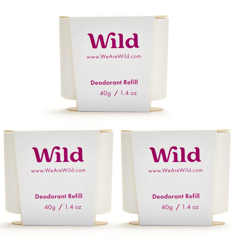 Wild Aluminum Free Refillable Deodorant - Coconut & Vanilla Trio Pack - 98% Natural Origin Derived Ingredients - Vegan Friendly Long Lasting Protection - Zero Single Use Plastic - Image 1