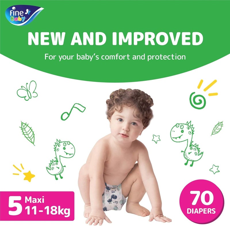 Fine Baby Diapers Size 5, Maxi, 11-18 kg, 70 Count - Image 2