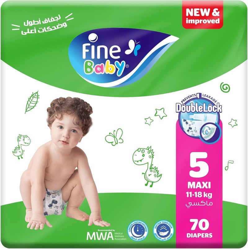 Fine Baby Diapers Size 5, Maxi, 11-18 kg, 70 Count - Image 1