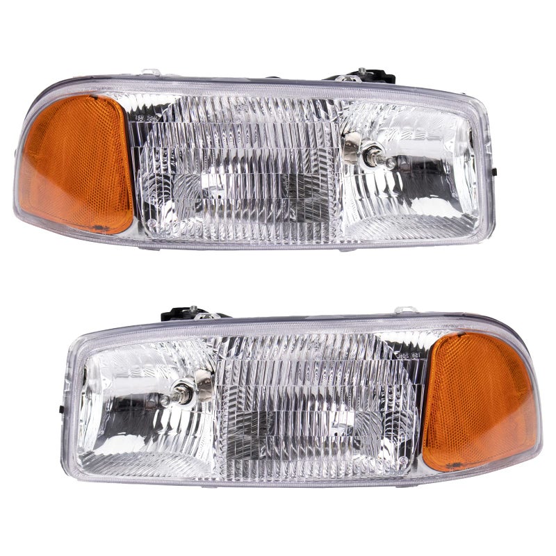 TRQ 2 Piece Headlight Assembly Set Halogen Chrome Bezel Driver  Passenger Side Compatible with GMC Sierra 1500 19992006 Sierra 2500 19992004 Sierra 3500 20012006 Yukon Yukon XL 1500 2500 20002006