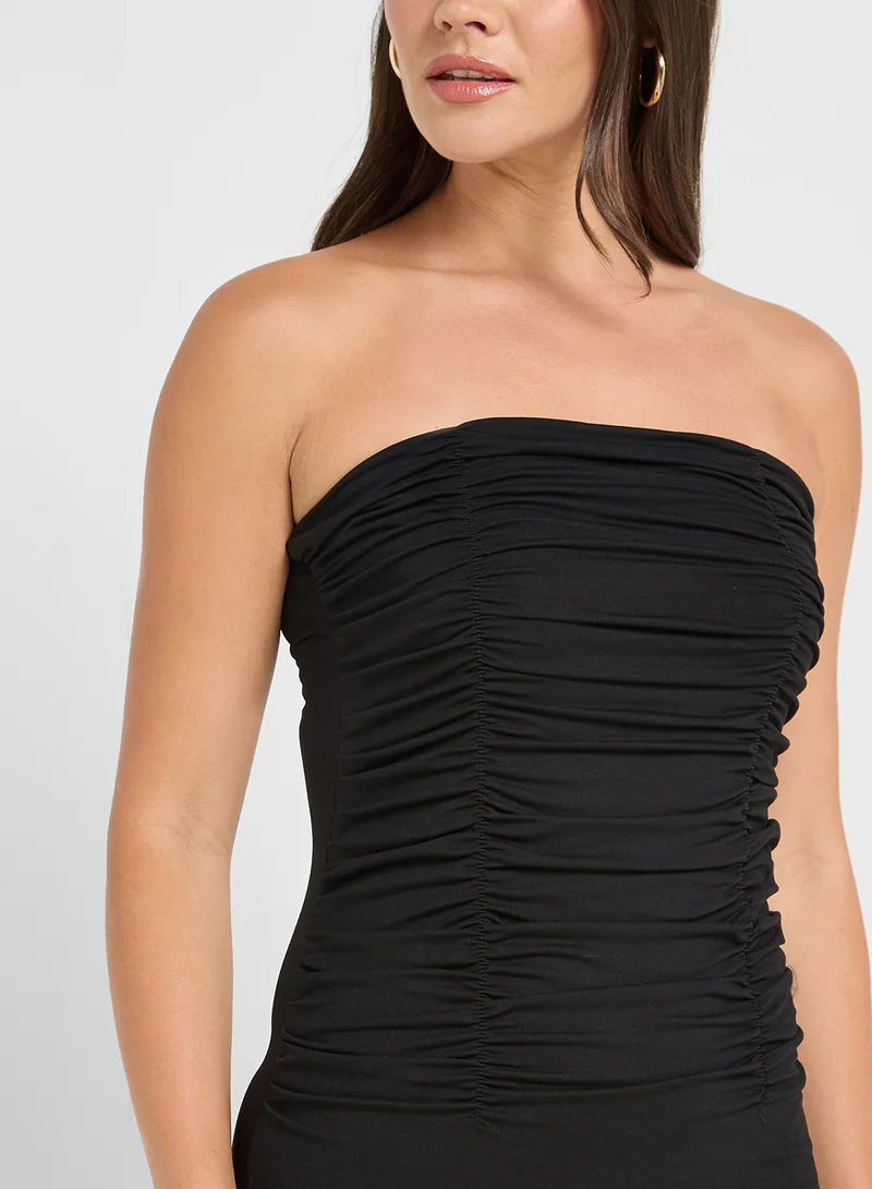Ginger Basics Ruched Strapless Midi Dress