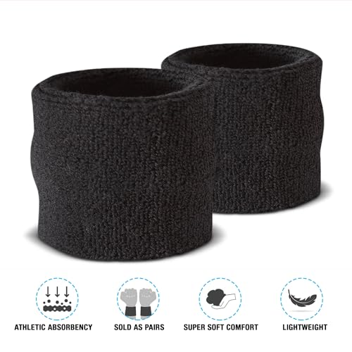 Suddora Wrist Sweatbands, Absorbent and Breathable Thick Cotton Bands for Working Out, Gymnastics, Basketball, Tennis, and Football, Multiuse Wristbands for Costumes and Cosplay, Black - Image 4