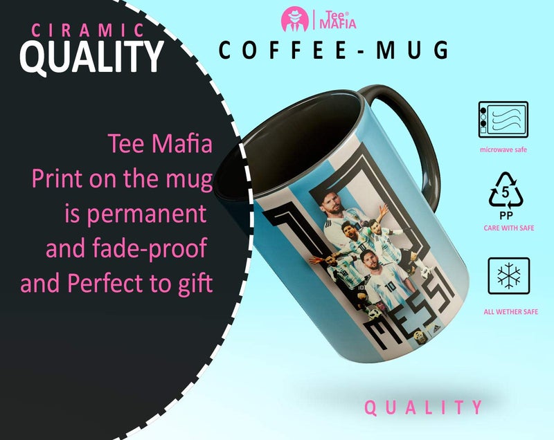 Tee Mafia Messi 3 Tone Black Mug with Print Football Coffee Mug for Your Friends Messi Best Wishes 330 ml Microwave Dishwasher SafeBarcelona Coffee Mug NM18MESSIARGENTINA101