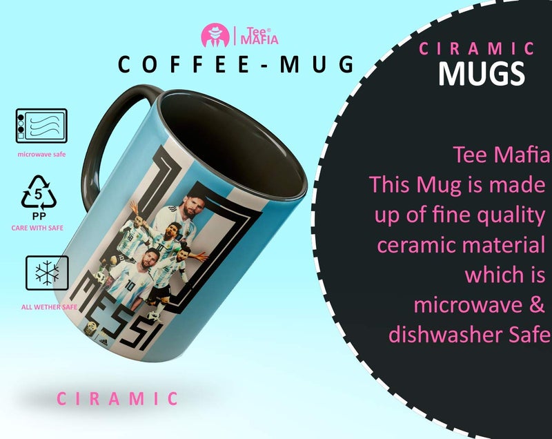 Tee Mafia Messi 3 Tone Black Mug with Print Football Coffee Mug for Your Friends Messi Best Wishes 330 ml Microwave Dishwasher SafeBarcelona Coffee Mug NM18MESSIARGENTINA101