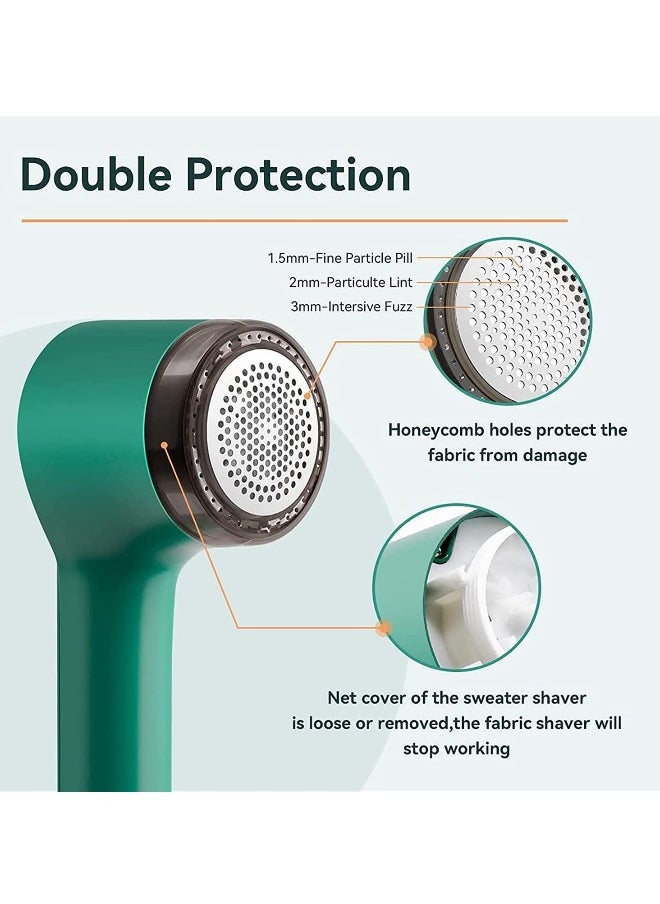 Fabric Shaver Fuzz Remover, Sweater Shaver, Electric Clothes Lint Remover Fabric Shaver 2 in 1 for Clothes Sweaters Sofas USB Lint Shaver with 2 Lint Rollers and 6-Leaf Blades(Green)