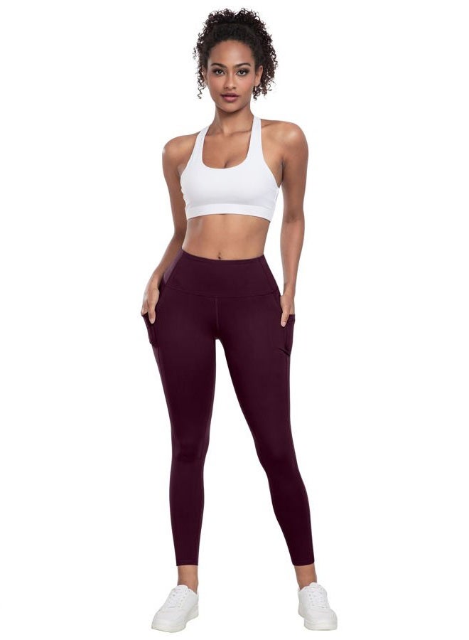 LZYVOO Leggings with Pockets for Women, 6 Packs Soft High Waisted Tummy Control Workout Yoga Pants, 6 Packs - Black,black,black,gray,brown,cassis, L - Image 2
