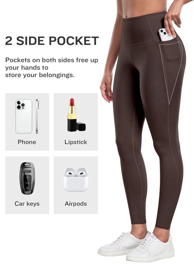 LZYVOO Leggings with Pockets for Women, 6 Packs Soft High Waisted Tummy Control Workout Yoga Pants, 6 Packs - Black,black,black,gray,brown,cassis, L - Image 3