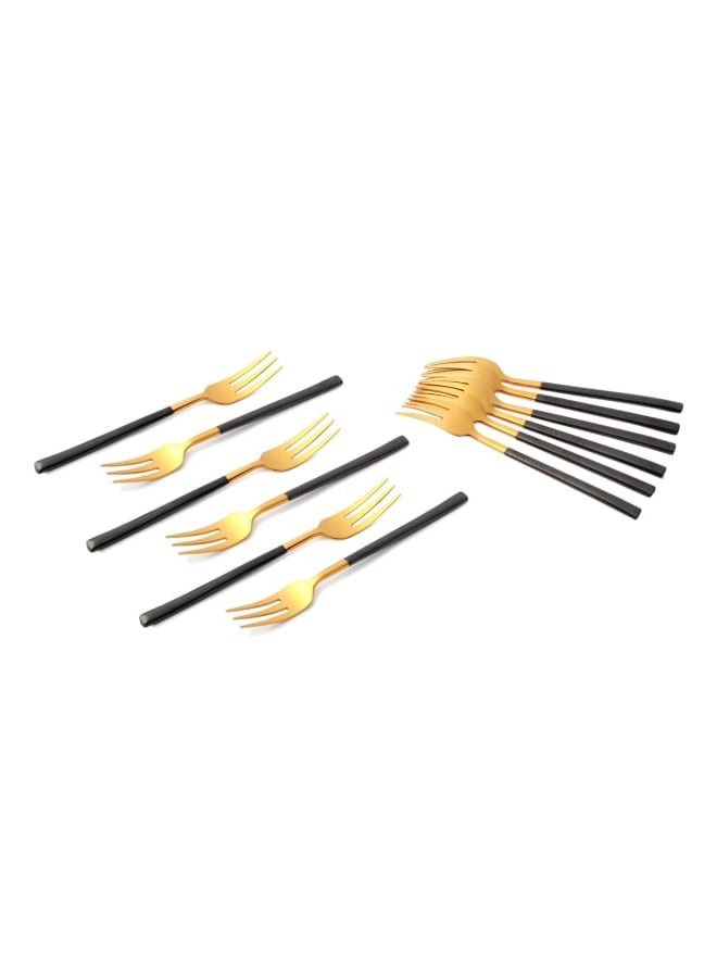 Life Smile 12pcs Cutlery Set, 18/10 Stainless Steel, Flatware Set, 12pcs Cake Fork, Shiny Gold Head & Black Handle, for Home Kitchen, Mirror Polished - Dishwasher Safe - Image 1