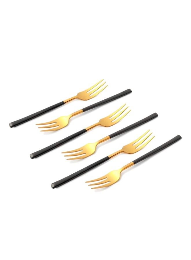 Life Smile 12pcs Cutlery Set, 18/10 Stainless Steel, Flatware Set, 12pcs Cake Fork, Shiny Gold Head & Black Handle, for Home Kitchen, Mirror Polished - Dishwasher Safe - Image 2