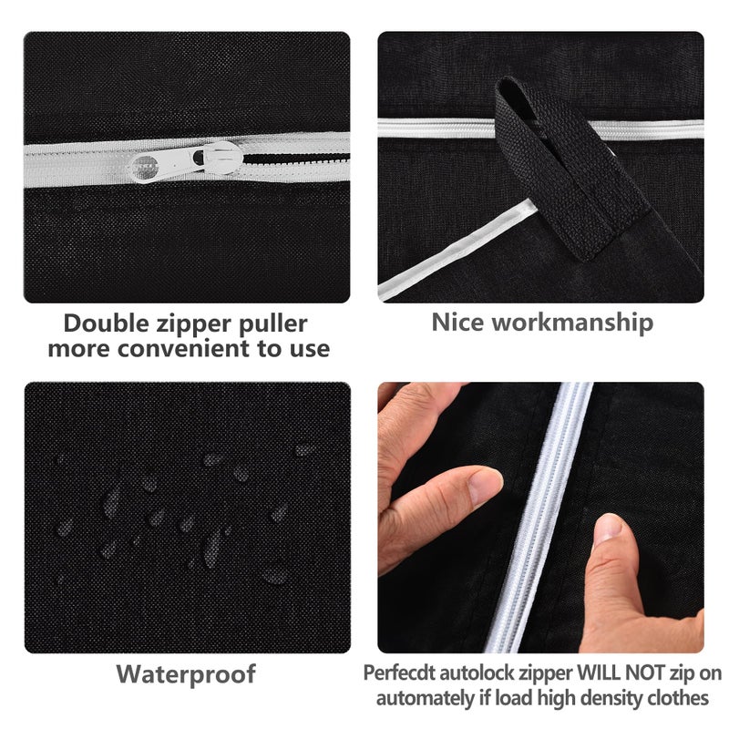 NALAN Hanging Laundry Hamper Bag Behind Door Hampers for Laundry Hanging Save Space Zipper Laundry Hamper Door Hanging with 2 PCs Stainless Steel Hooks Suction Hooks for Wall/Bathroom (Black) - Image 3