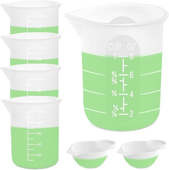 7 PCS Silicone Measuring Cups Kits1 PCS 250ml Silicone Cups4 PCS 100ml NonStick Mixing Cups2 PCS 10ml Silicone Mold Cup Dispenser for Casting MouldsJewelry MakingDIYCrafts