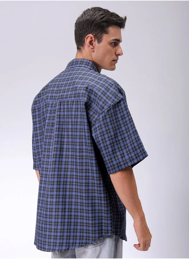 شركة المرآب الهندية Men Oversized Checkered Half Sleeves Cutaway Collar Street Wear Shirt