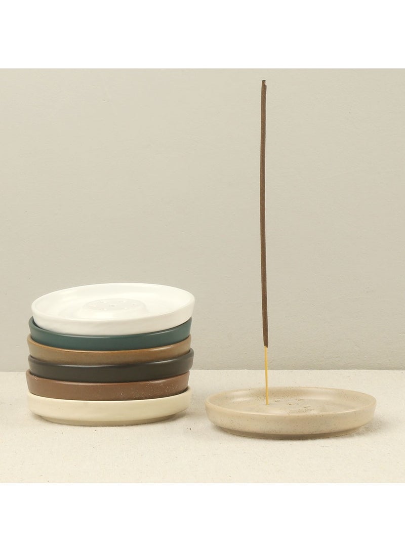 Round Ceramic Incense Stick Holder with Multiple Holes – 10.5cm Compact Design for Various Aromatherapy Needs (Ivory) - Image 1