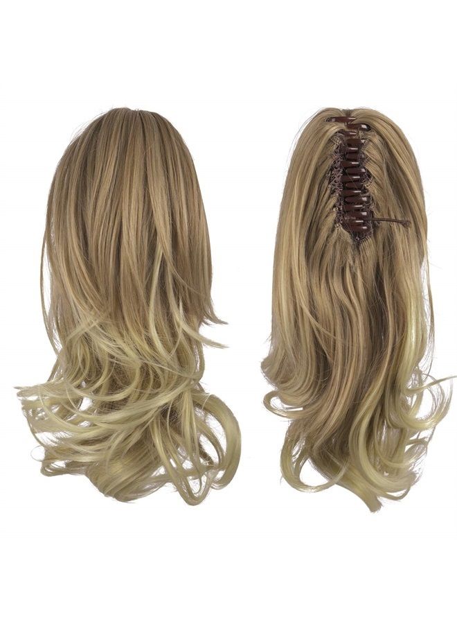 Sofeiyan 13" Ponytail Extension Long Curly Ponytail Clip in Claw Hair Extension Natural Looking Synthetic Hairpiece for Women (Dark Blonde to Bleach Blonde) - Image 2