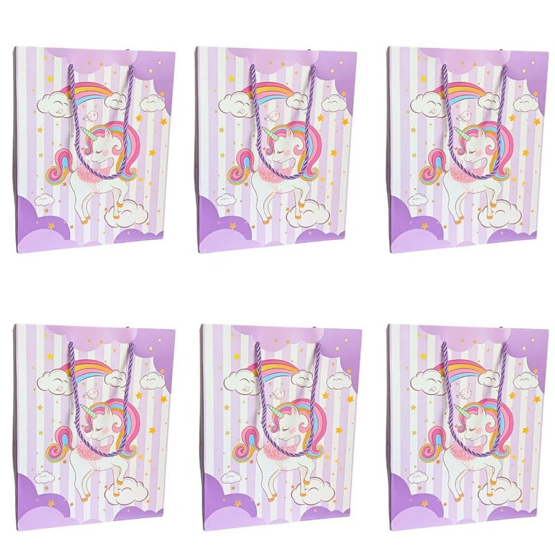Gold Leaf GOLD LEAF Unicorn Themed Paper Bags, Unicorn Gift Goody Bags Candy Bag with Handle Reusable Birthday Bag Sweet Treat Bags Party Bags for Girls Kids Celebrations Baby Shower Halloween Christmas (Purple, 1 Count (Pack Of 6))  - Image 1