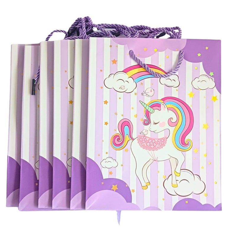Gold Leaf GOLD LEAF Unicorn Themed Paper Bags, Unicorn Gift Goody Bags Candy Bag with Handle Reusable Birthday Bag Sweet Treat Bags Party Bags for Girls Kids Celebrations Baby Shower Halloween Christmas (Purple, 1 Count (Pack Of 6))  - Image 2