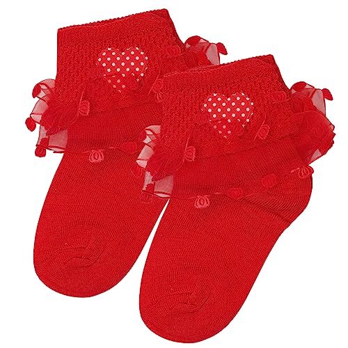 heartbury Cute And Colorful 100% Pure Cotton Baby Girls Frilly/Lace Ankle Length Socks For Girls-(Age 1-6Years) (Love-5Colors, 1-2 Years), Multicolor - Image 2