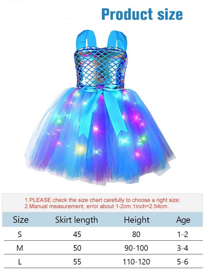 DURKU Shimmering Mermaid Costume with Tiara and LED Lights, Beautiful Princess Tutu, Sparkling Cosplay Outfit for Dress Up, Ideal for Role Play and Themed Parties, Size: M - Image 3