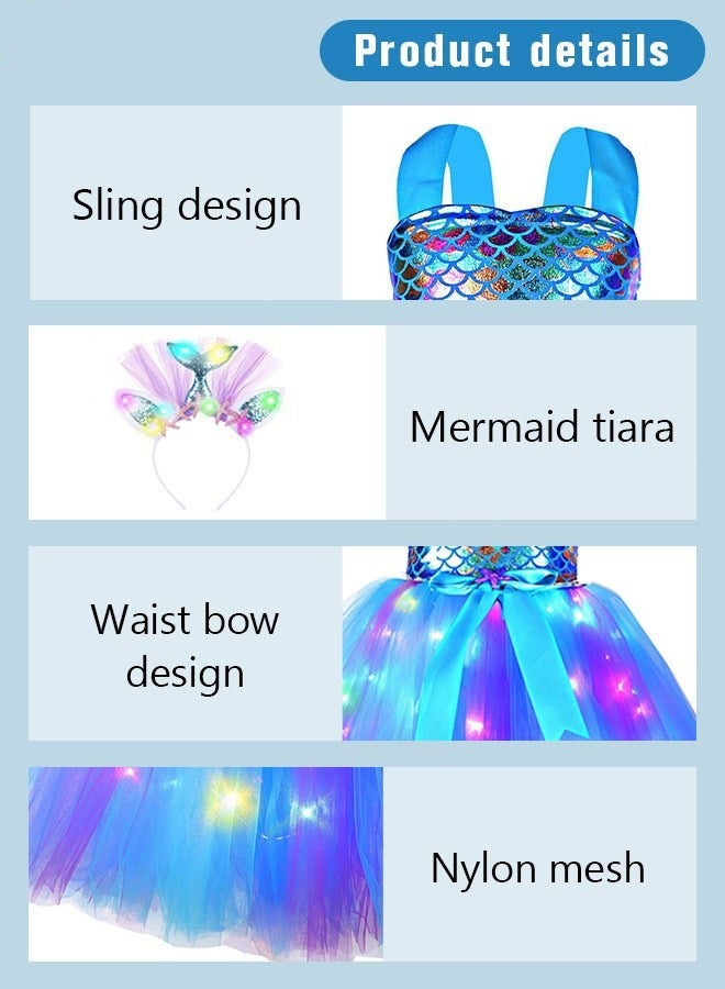 DURKU Shimmering Mermaid Costume with Tiara and LED Lights, Beautiful Princess Tutu, Sparkling Cosplay Outfit for Dress Up, Ideal for Role Play and Themed Parties, Size: M - Image 4