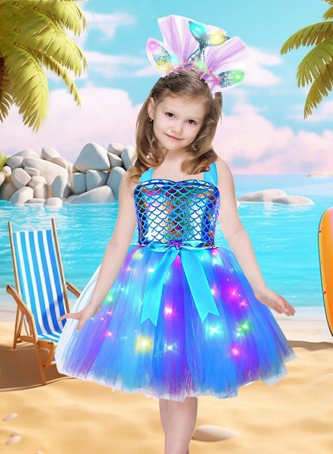 DURKU Shimmering Mermaid Costume with Tiara and LED Lights, Beautiful Princess Tutu, Sparkling Cosplay Outfit for Dress Up, Ideal for Role Play and Themed Parties, Size: M - Image 1