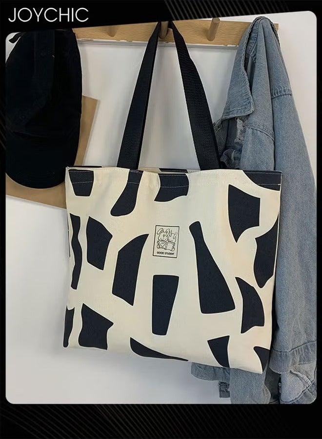 Joychic حقيبة قماشية نسائية كورية الطراز بحمالة كتف واحدة مع تصميم فني بسحاب حقيبة قماشية محمولة مناسبة للخروج وحضور الدروس والتنزه - Image 1