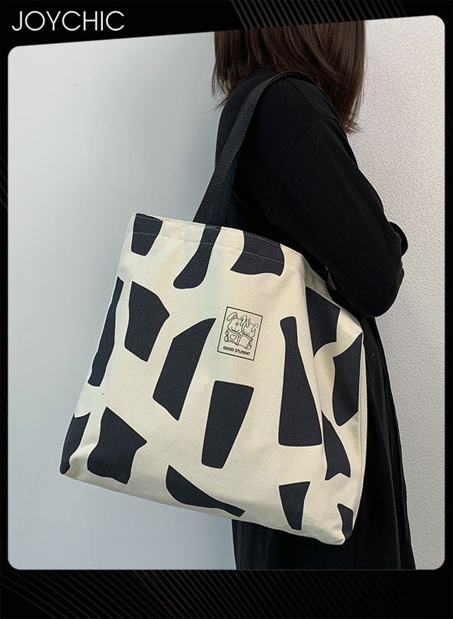 Joychic حقيبة قماشية نسائية كورية الطراز بحمالة كتف واحدة مع تصميم فني بسحاب حقيبة قماشية محمولة مناسبة للخروج وحضور الدروس والتنزه - Image 3